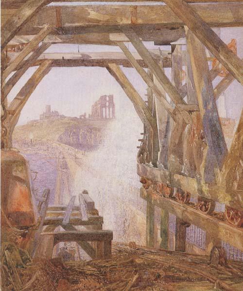 Alfred William Hunt,RWS Travelling Cranes,Diving Bell etc.on the Unfinished Part of Tynemouth Pier  (mk46) Germany oil painting art